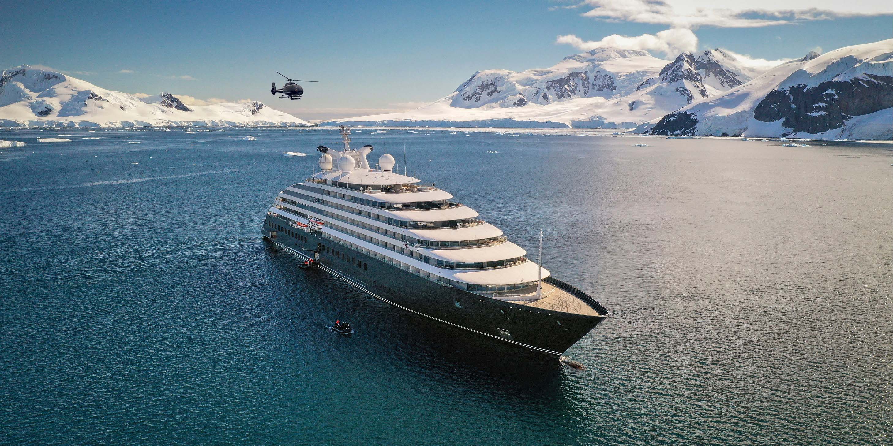 Luxury discovery yacht sailing through Antarctica