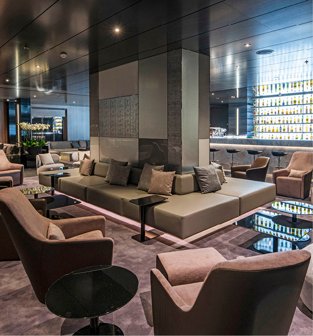 Lounge & Bar area on board an ultra-luxury discovery yacht