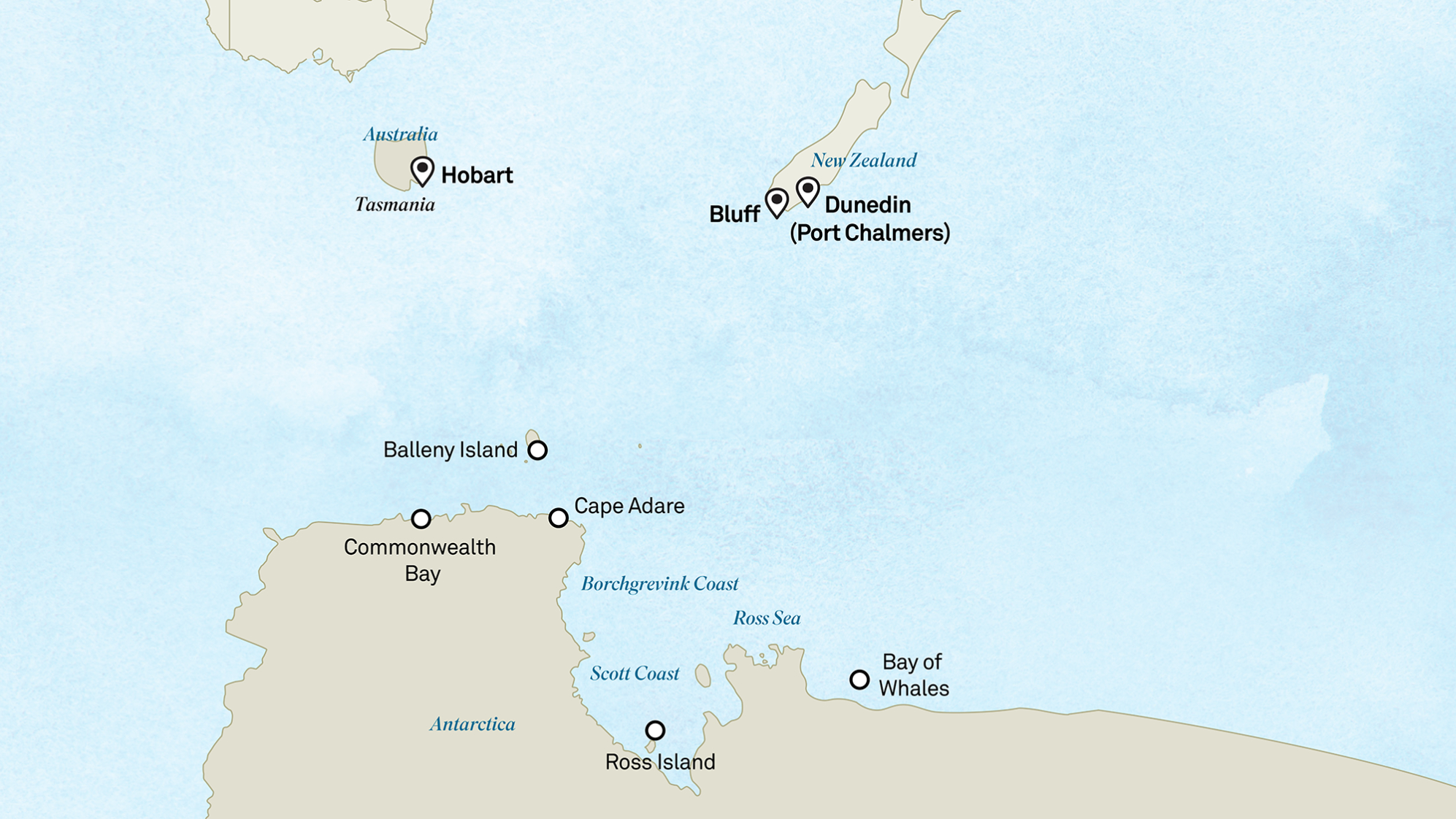 Map of Antarctica destinations visited by the Scenic Eclipse cruise ship