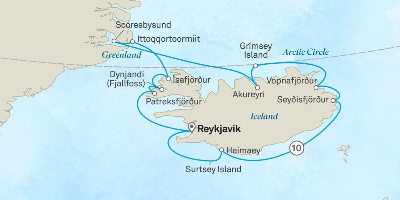 Map of Iceland, Greenland and Arctic Circle