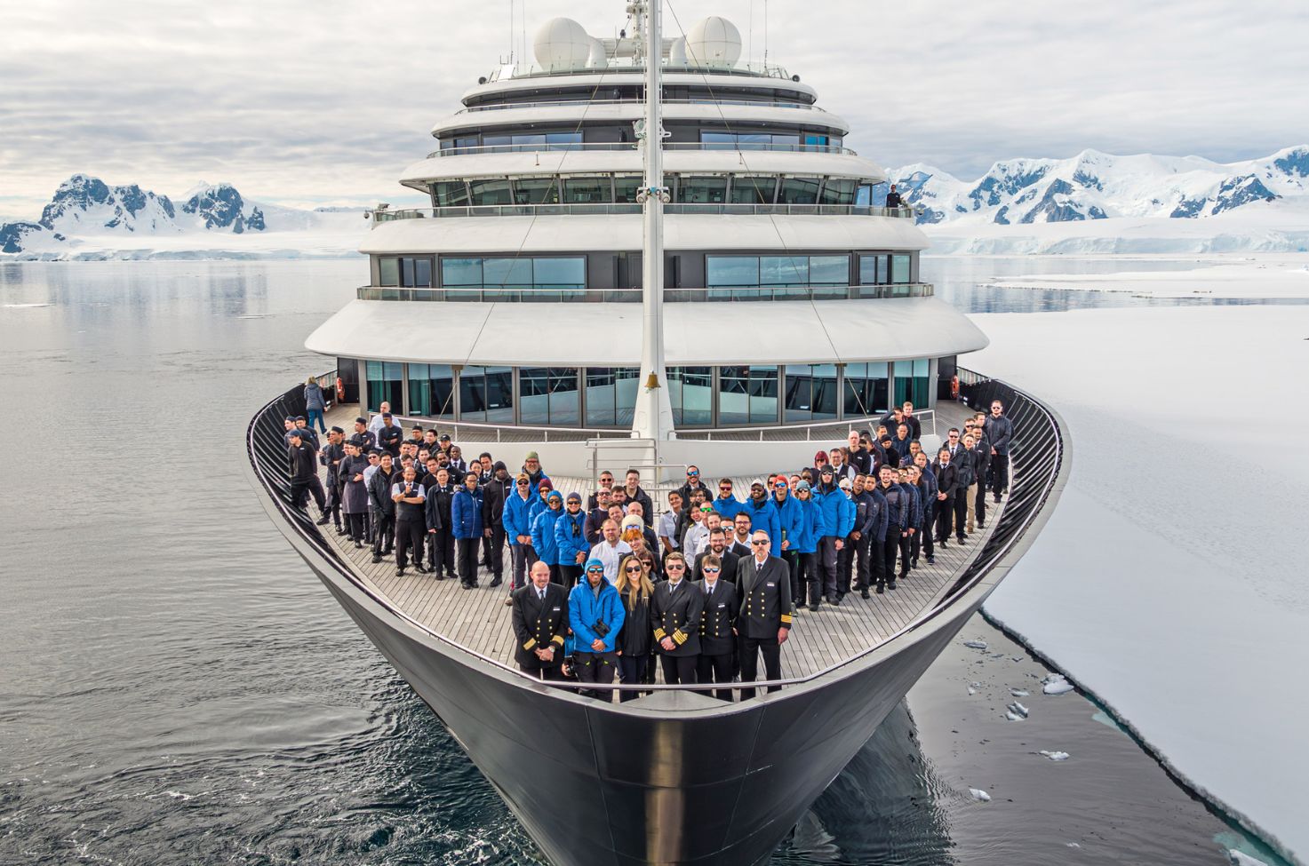 Scenic Eclipse crew in Antarctica on the observation deck
